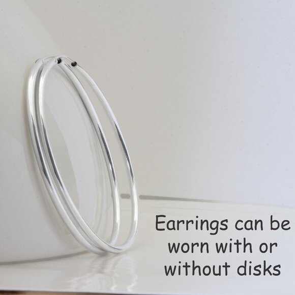 925 Sterling Silver Mini Disc Hoop Earrings,16mm by 1.2mm, Everyday Hinged Hoops - Picture 3 of 5